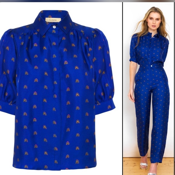 BNWT Lisou Betty Blue Rainbow Blouse. Sz 14UK/US 10. ASO Kate Middleton - Picture 8 of 9